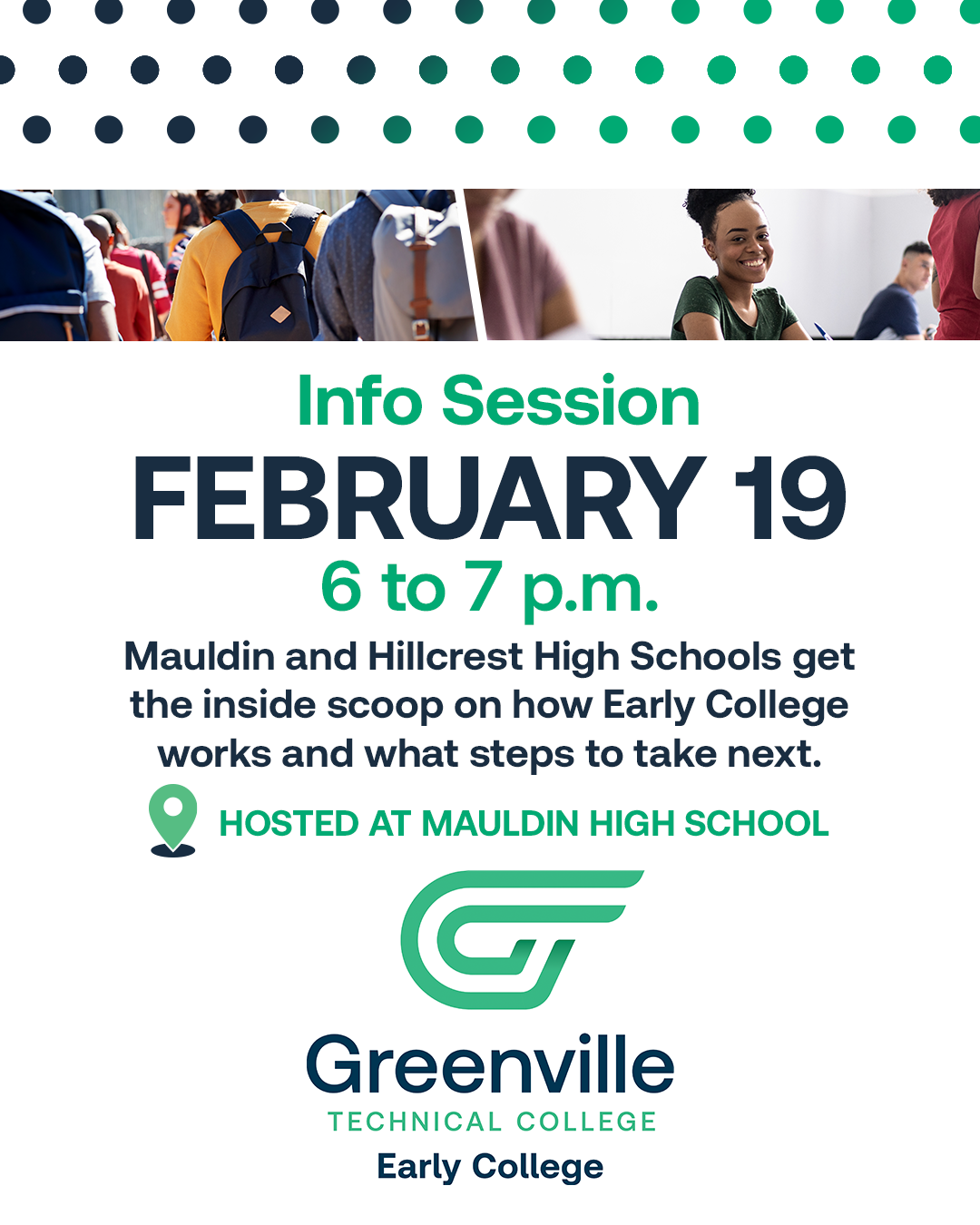 Info Session for GTC early college and dual enrollment Feb 19 6-7 pm at Mauldin